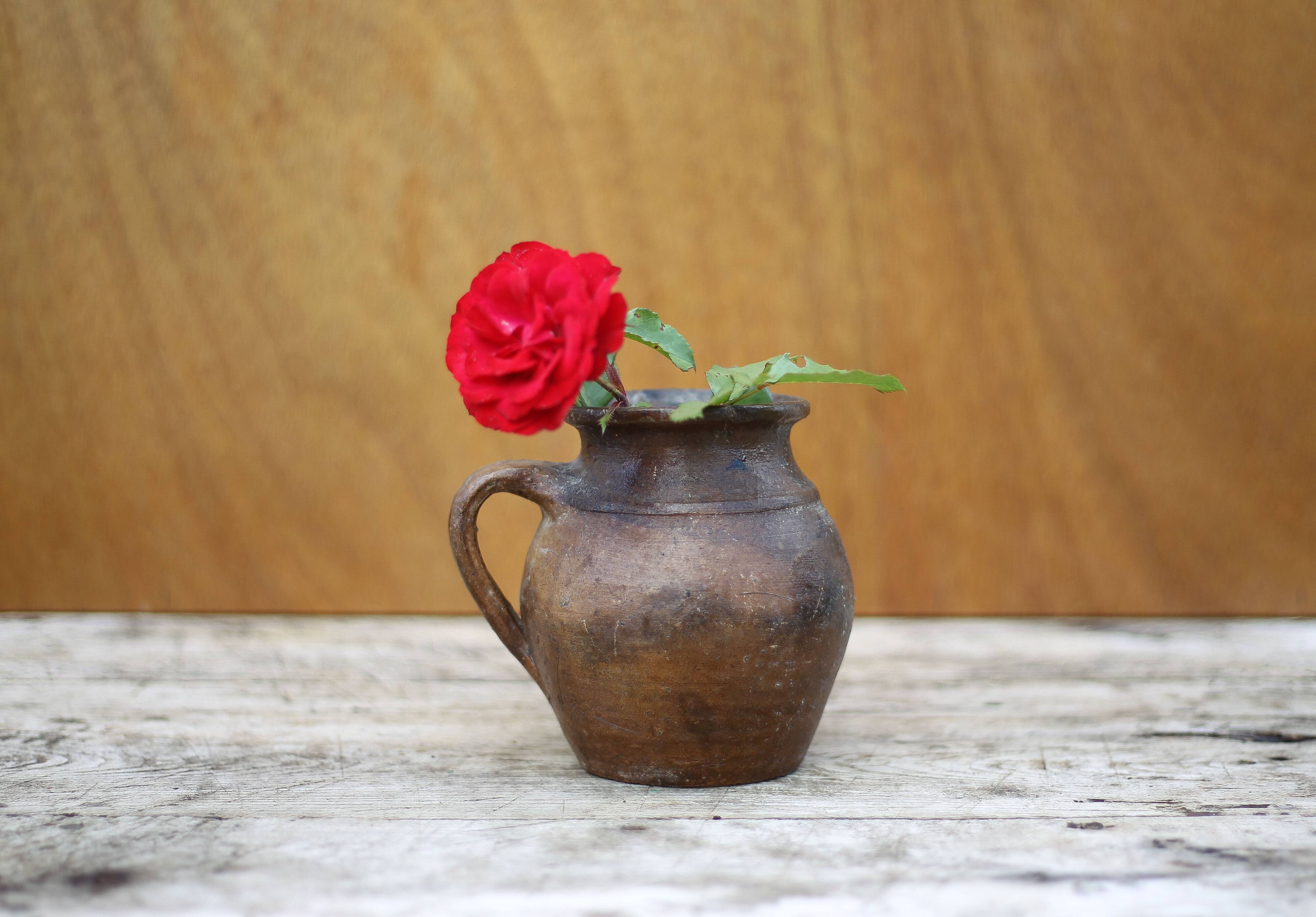 vintage handle pot, spoon pot, vintage pottery, kitchen, flower pot, interior decor