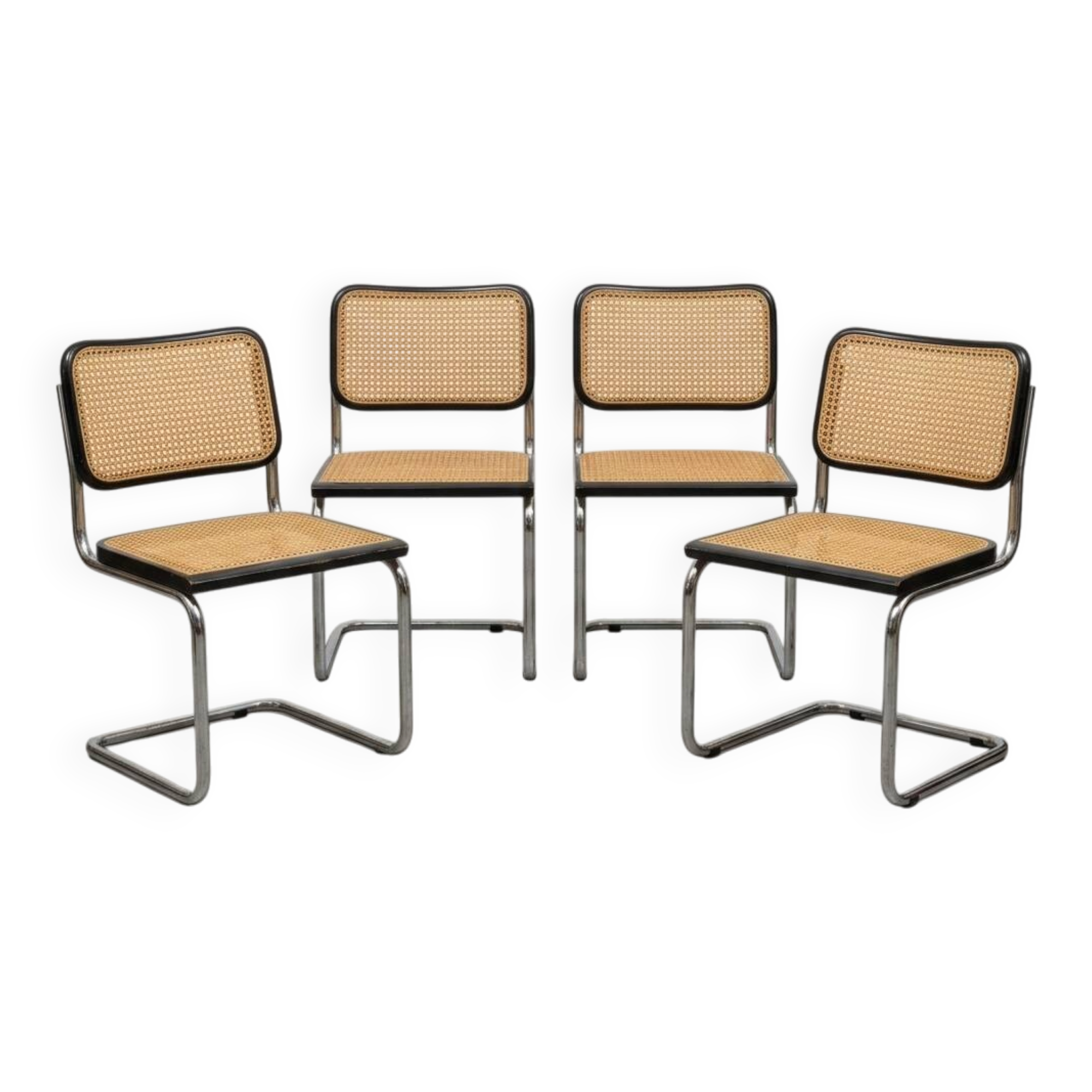 Set of 4 black Cesca B32 chairs by Marcel Breuer, Italy, 1980s.