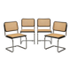 Set of 4 black Cesca B32 chairs by Marcel Breuer, Italy, 1980s.