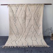 Large Ecru and Blue Grey Beni Ouarain Rug, Modern Berber Patterns - 3x2M