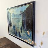 Mid-Century Modern Swedish "City Dream" Vintage Oil Painting, Framed
