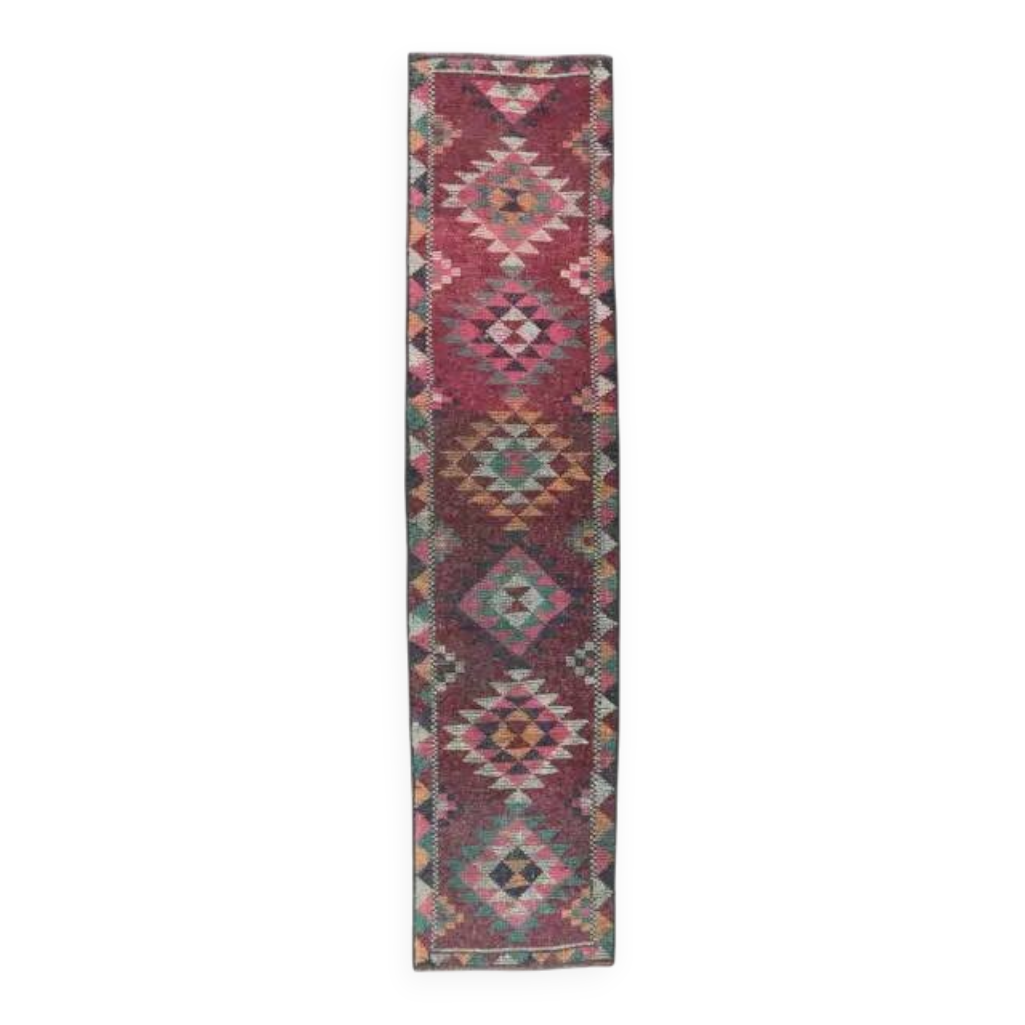 Vintage Turkish Hand-Knotted Pink Runner 75x332