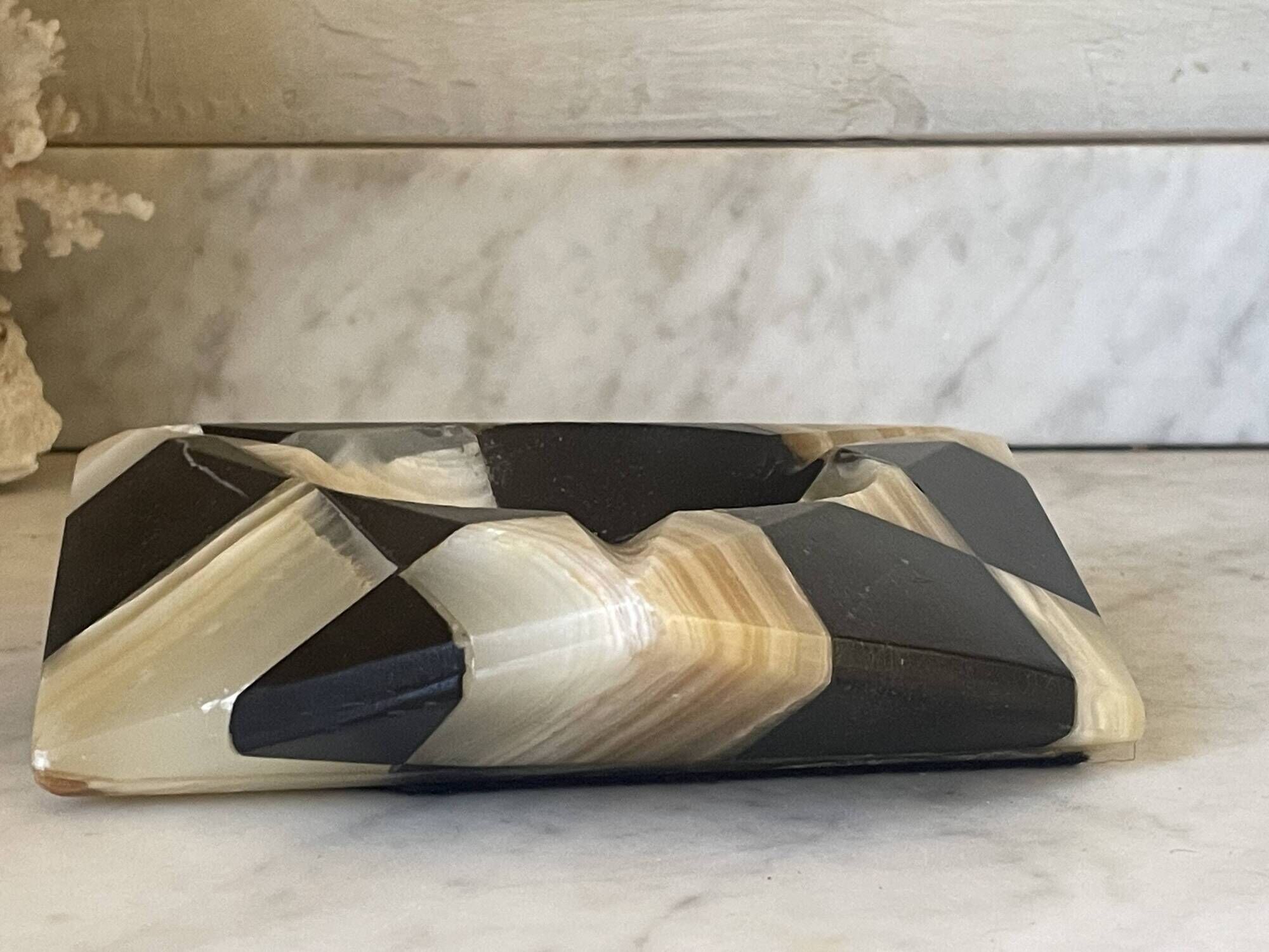 Cendrier, vide-poche hexagonal vintage en onyx et marbre