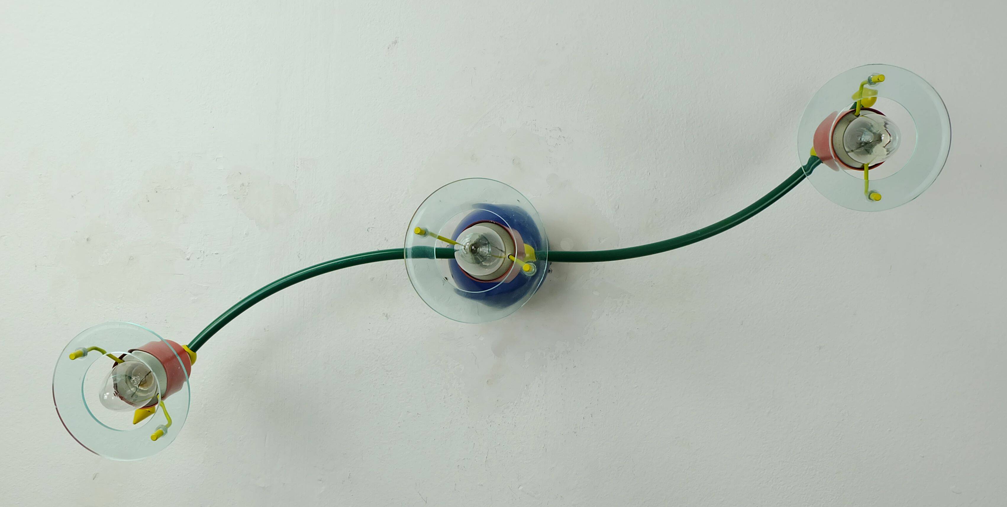 1980s 3-spot ceiling fixture metal and lucite honsel memphis era