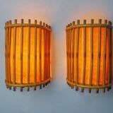 Pair of rattan wall lights, France, 1960