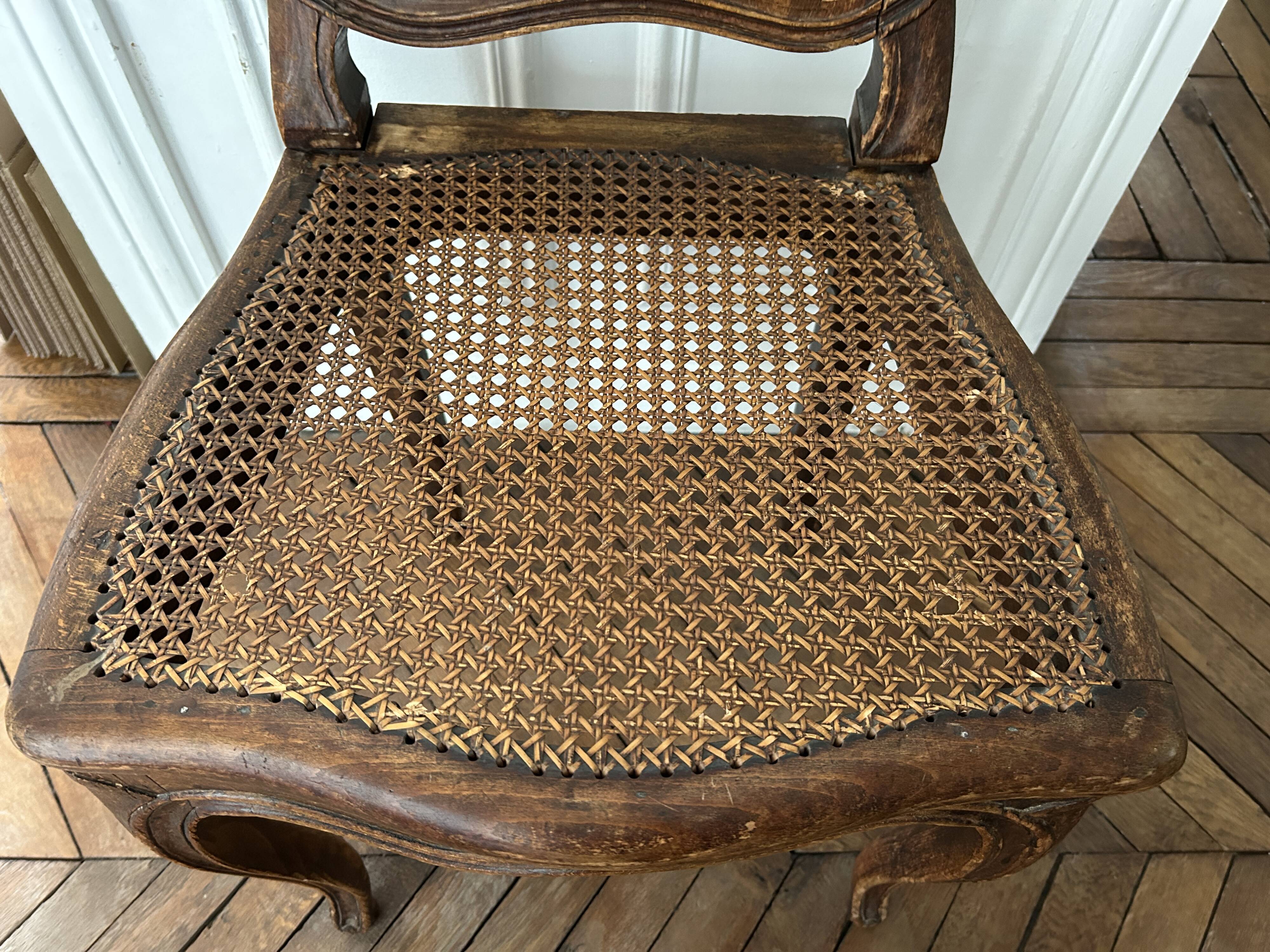 Antique Louis XV chair – molded natural wood / cane base