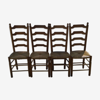 Set of 4 chairs with high backrests in oak