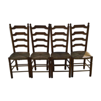 Set of 4 chairs with high backrests in oak