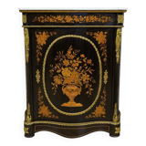 Boulle furniture with a curved shape from the Napoleonic III era in lacquered wood and marquetry.