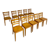 Lot 10 chaises bistrot en hêtre design années 70 Horgen Glarus vintage
