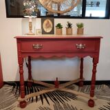 Side table or console with wood and terracotta drawer