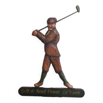 Large carved wooden golfer