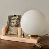 Art Deco pink marble and glass bedside lamp with photo holder