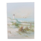 Huile sur toile paysage marin océan, phare et plage, signé J. Thompson