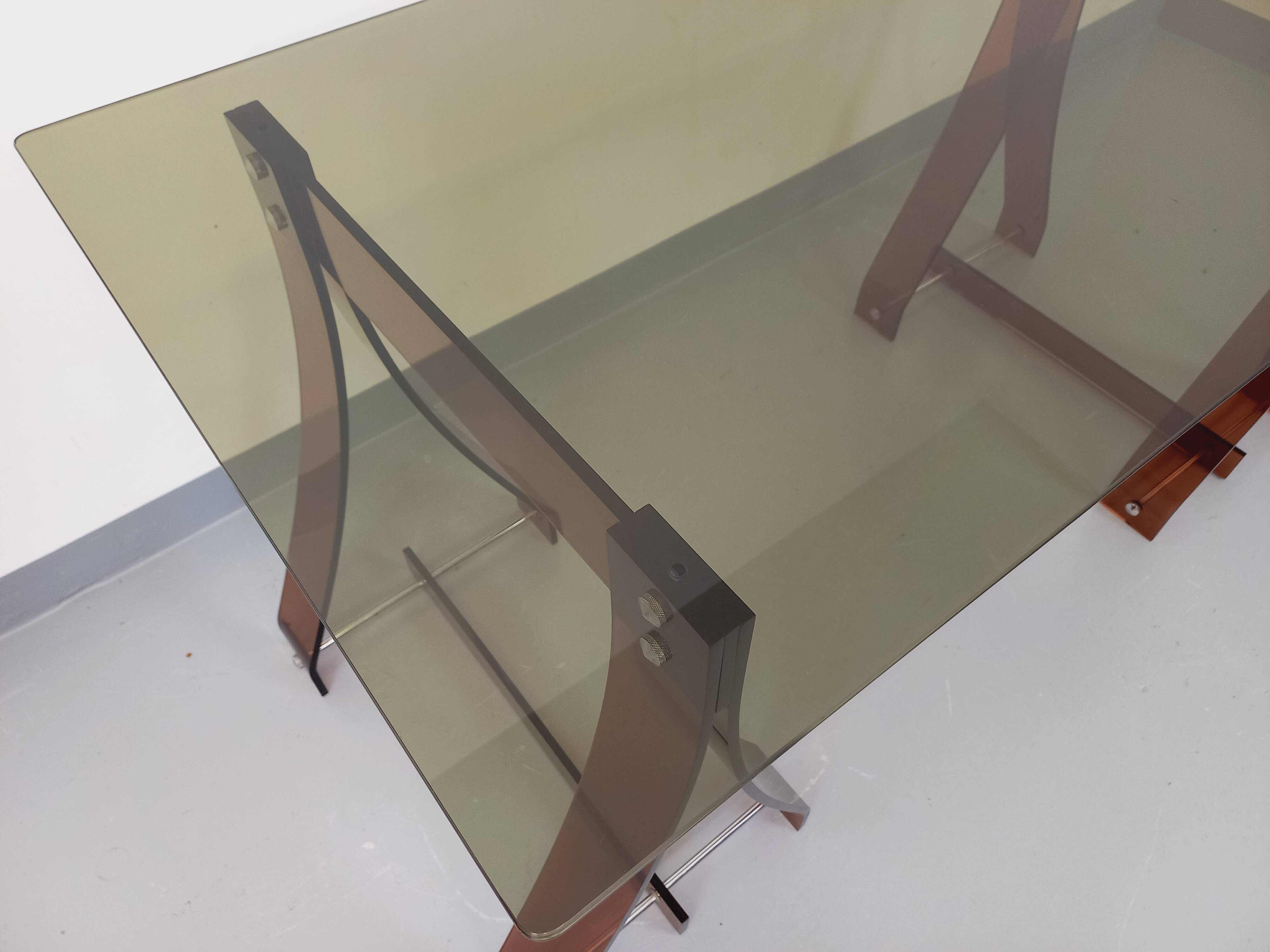 Vintage Marcello Gacita and Pierre Tiberi desk in smoked glass and plexiglass