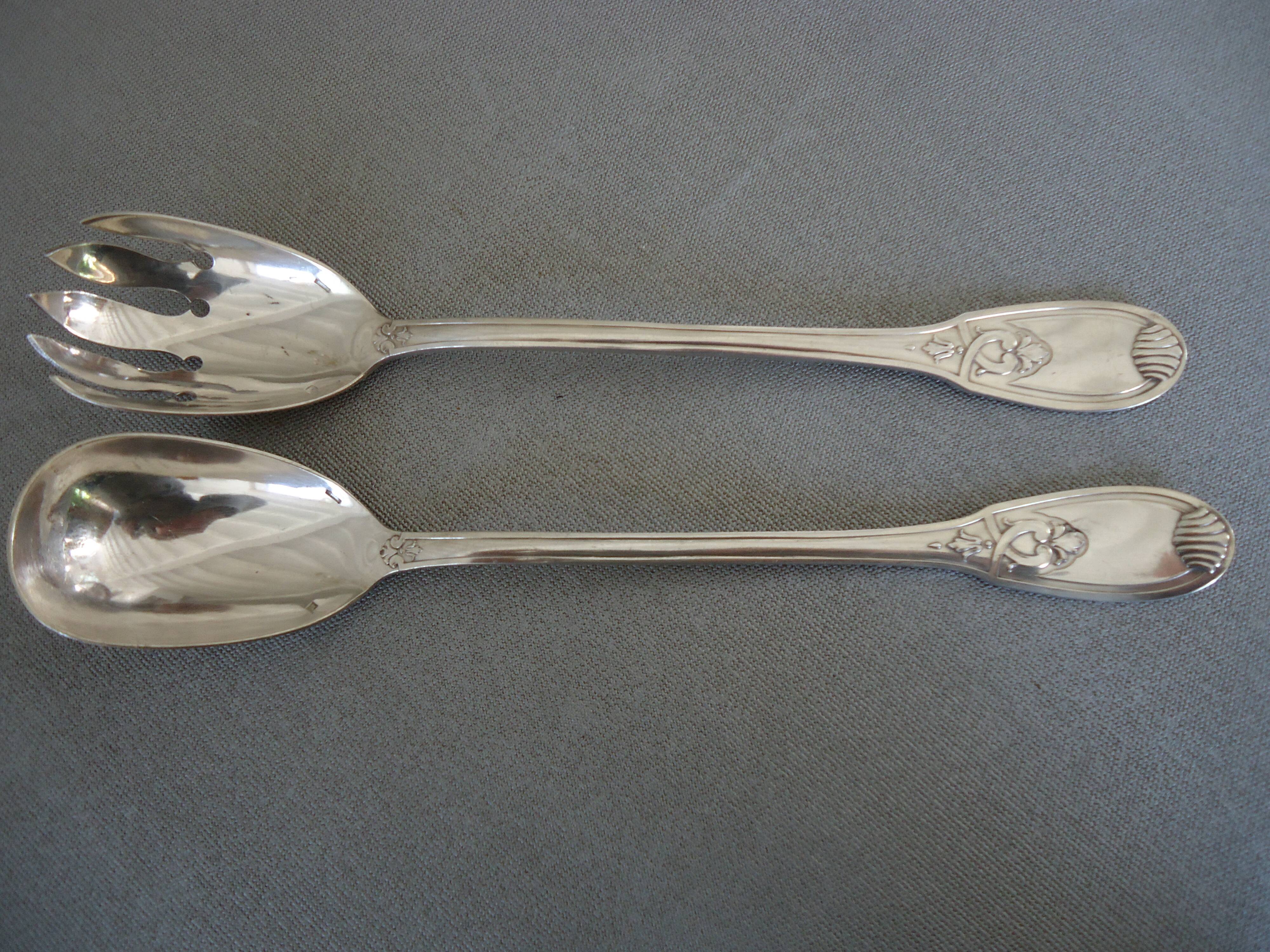 Silver metal salad cutlery, silver