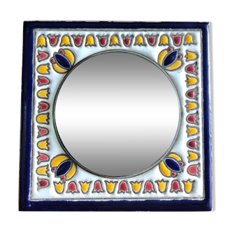 Miroir vintage en céramique peinte 11x11