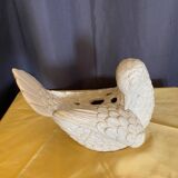 Bird dove with flowers in white earthenware from the 60s