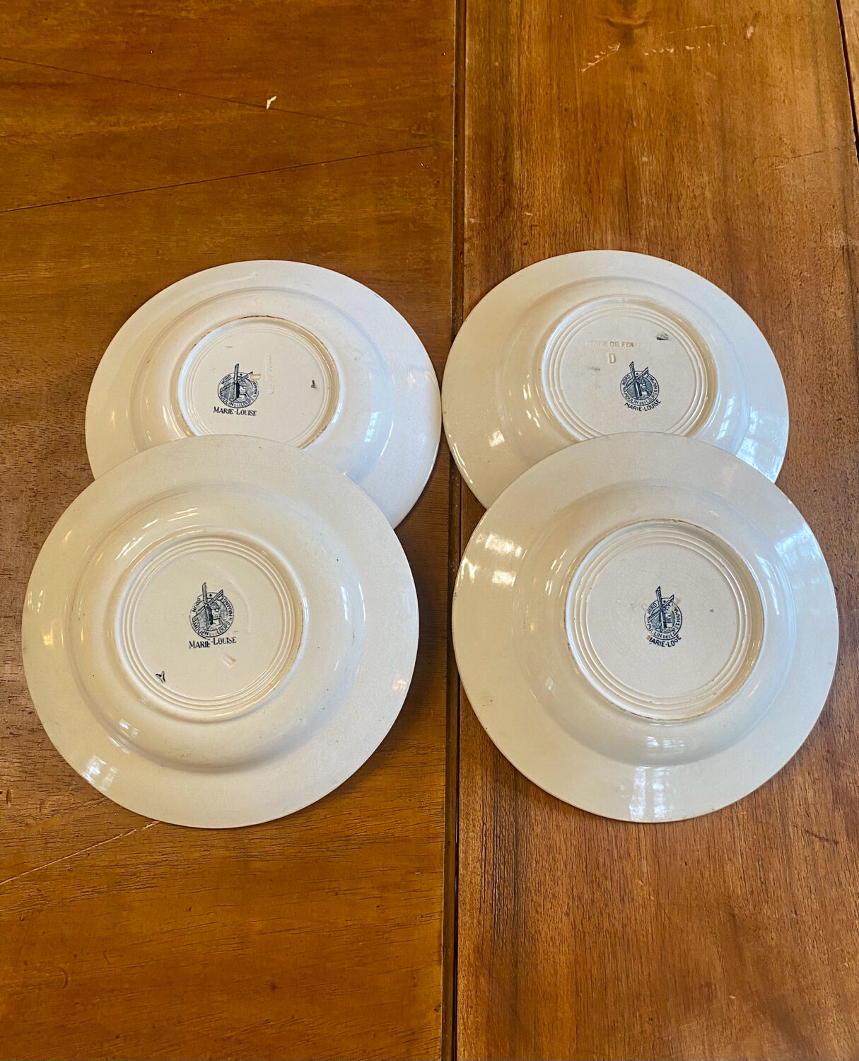 Set of 4 old plates Pierre de Fer, Marie Louise / Moulin des Loups Hamage