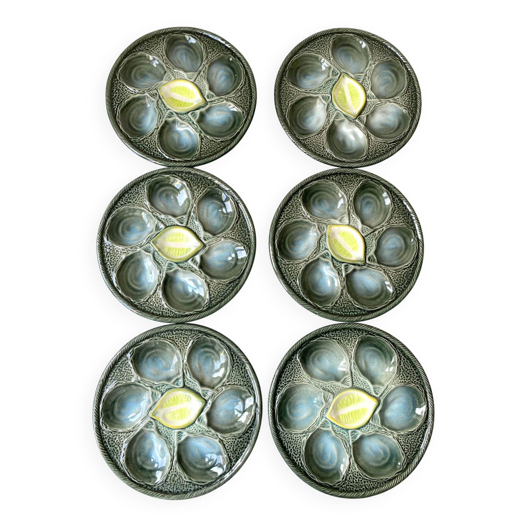 6 oyster plates and 1 large Saint-Clément dish