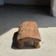Small stool, footrest in blond teak, organic monoxyle with cut corners.