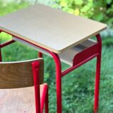 Vintage school table and chair in wood and metal