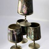 Abalone shell & alpaca shot glasses, set of 4, Mexico, 1970s