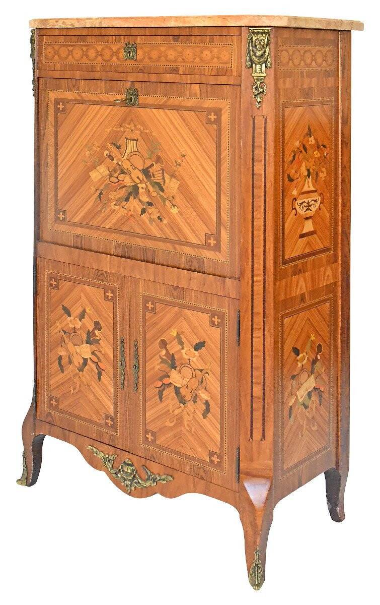 Transitional style secretary in marquetry