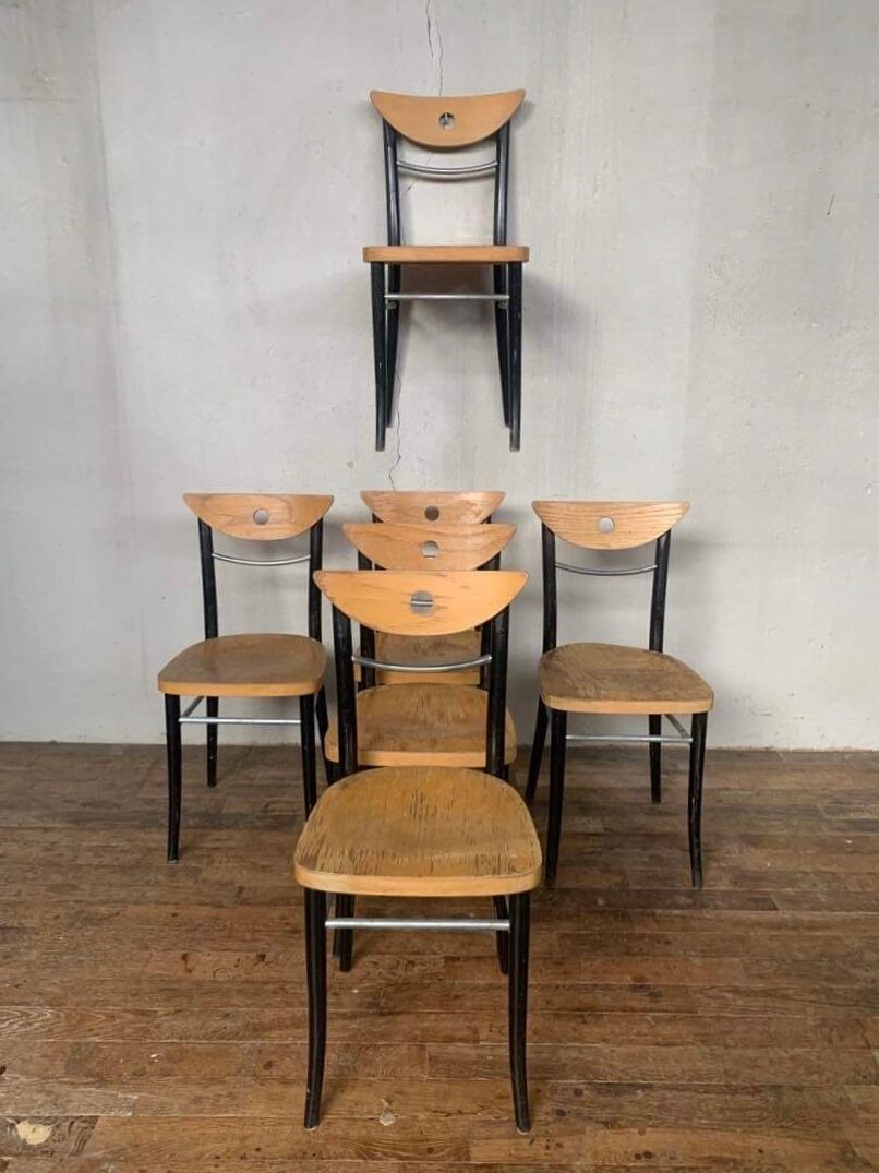 Series Set of 6 vintage bistro chairs in curved wood