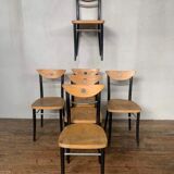 Series Set of 6 vintage bistro chairs in curved wood