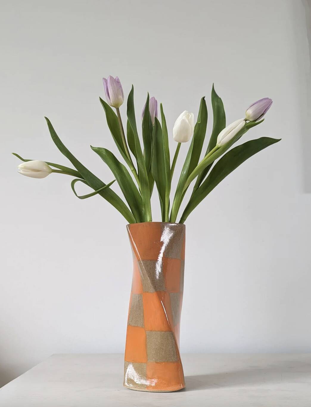 Orange Check Twist Vase