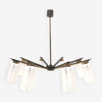 Vintage black metal and brass chandelier from the 1970s