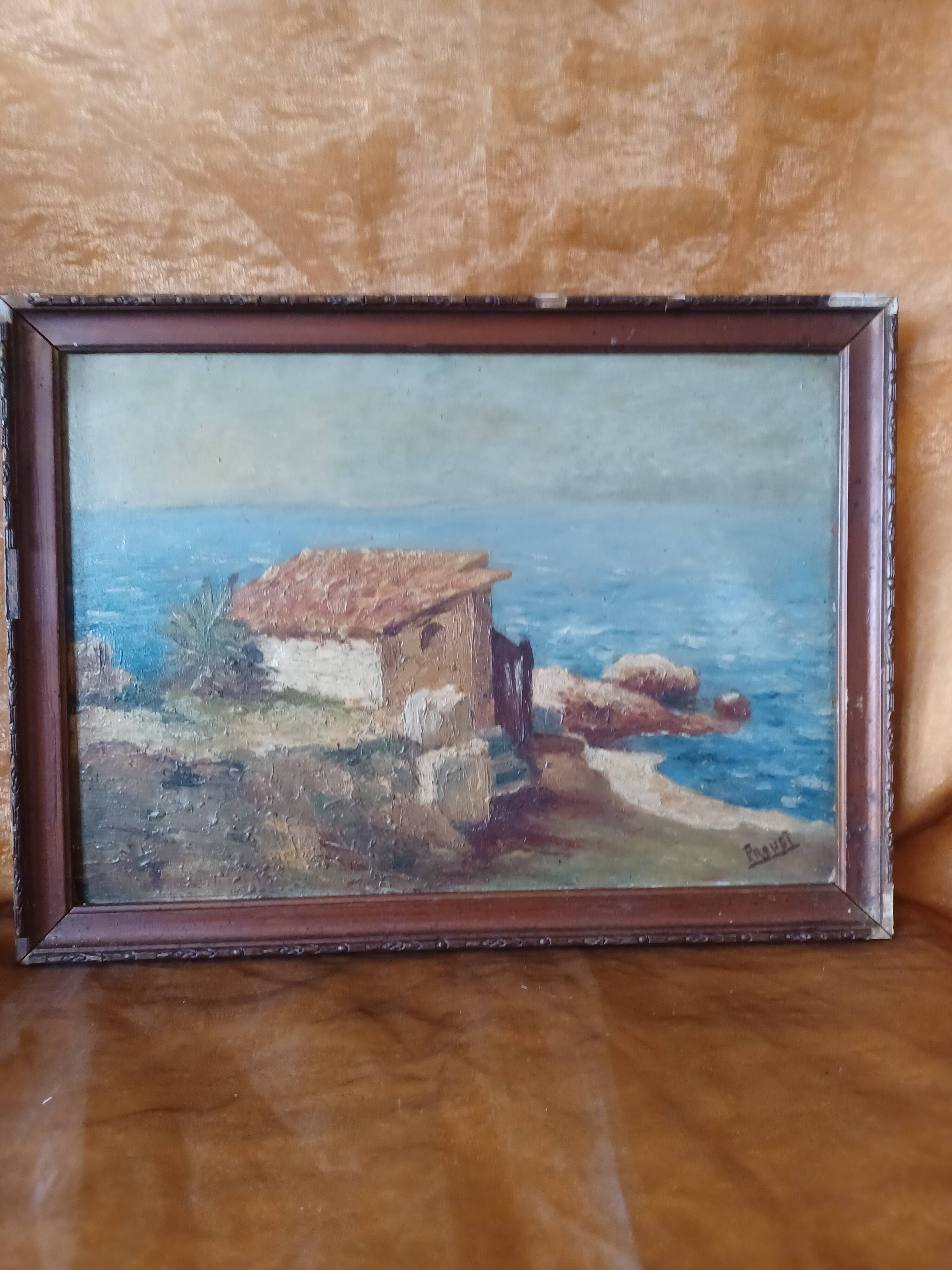 Painting Cabin by the beach signed