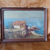 Tableau peinture Cabanon au bord de plage signé