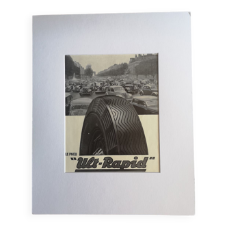 Affiche publicitaire pneus ult rapide colombes goodrich - impression originale de 1938