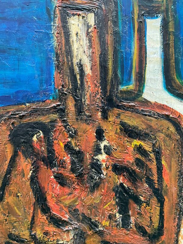 Tableau nature morte aux bouteilles XXe