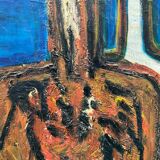 Tableau nature morte aux bouteilles XXe