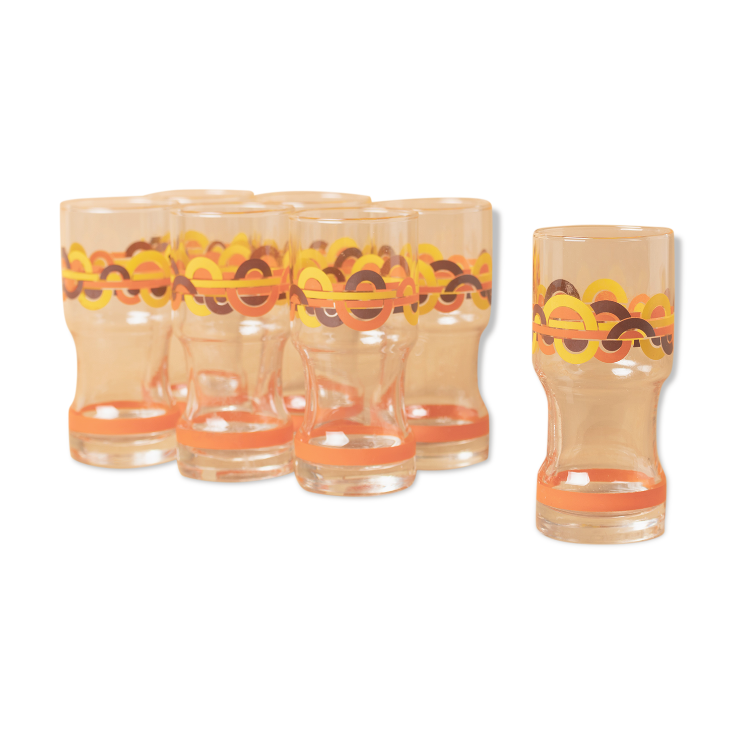 7 glasses orangeade orange pattern circles silkscreen prints vintage 1970
