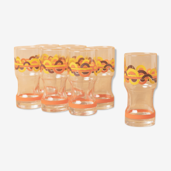 7 verres orangeade orange motif cercles sérigraphies vintage 1970