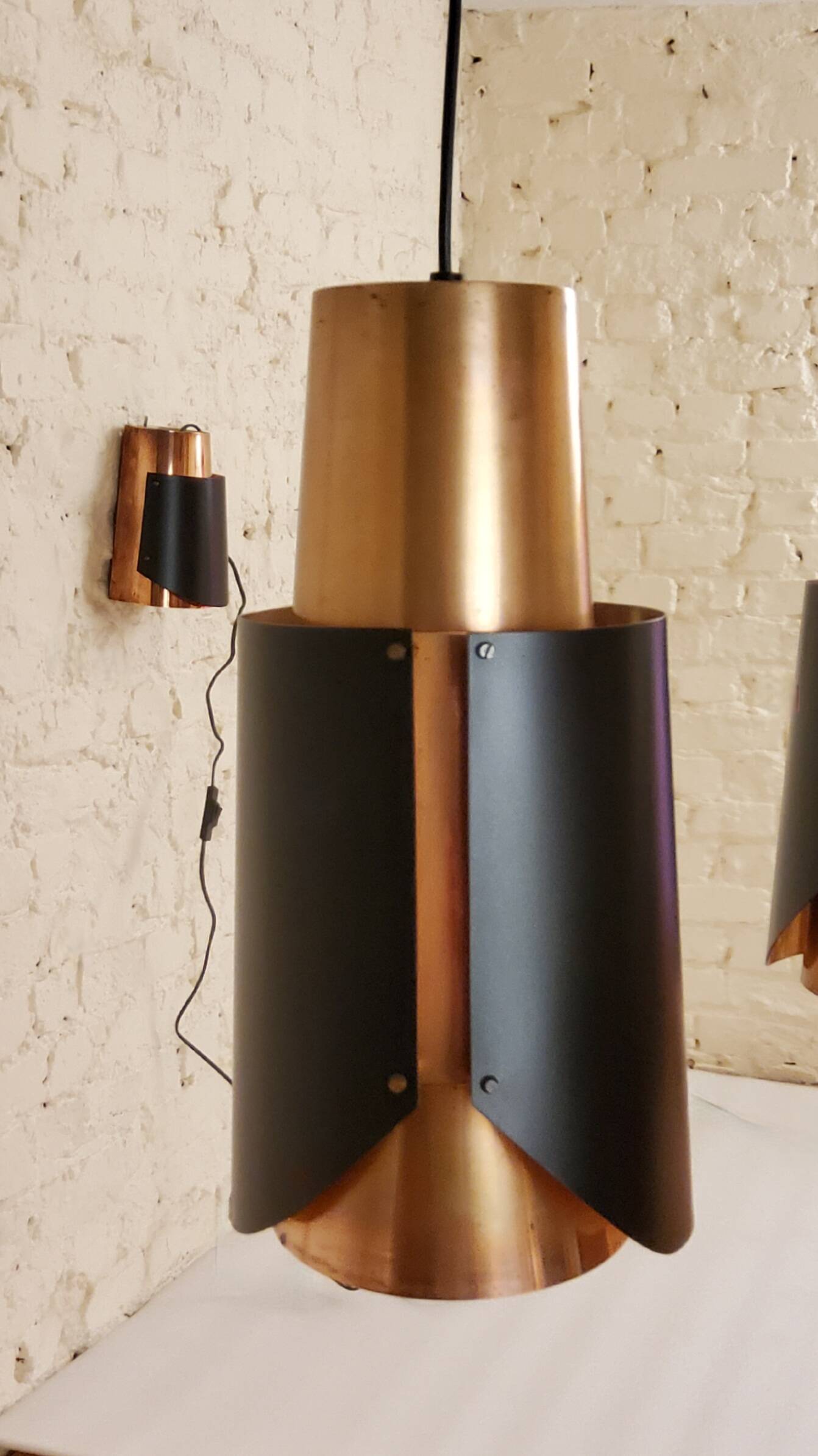 Vintage black brass 'østerport' pendant and wall lamp by Bent Karlby for Lyfa, Denmark 1960s