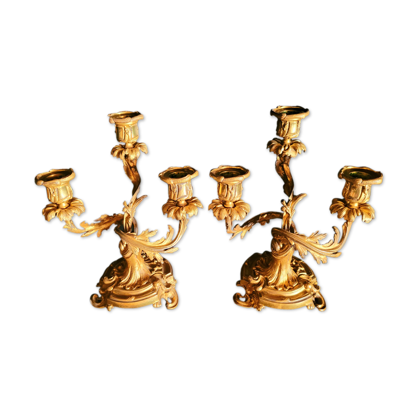 Pair of candlestick candlesticks antique torches in gilded bronze nineteenth century