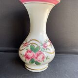 Vase Napoleon III in white opaline with floral decoration with gilding