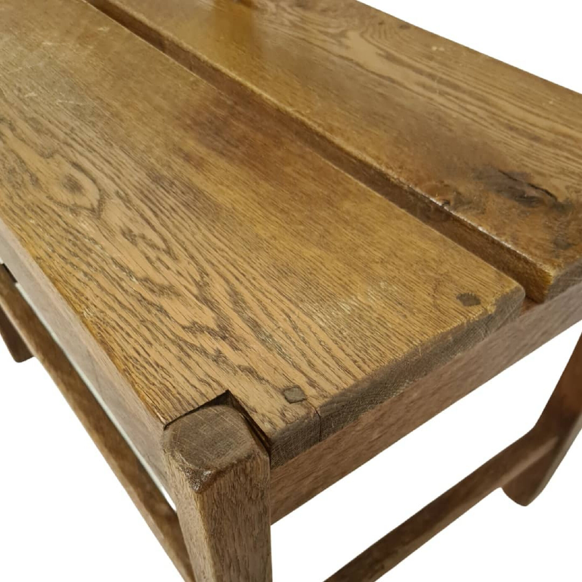Solid oak brutalist robust bench, Netherlands 1950s
