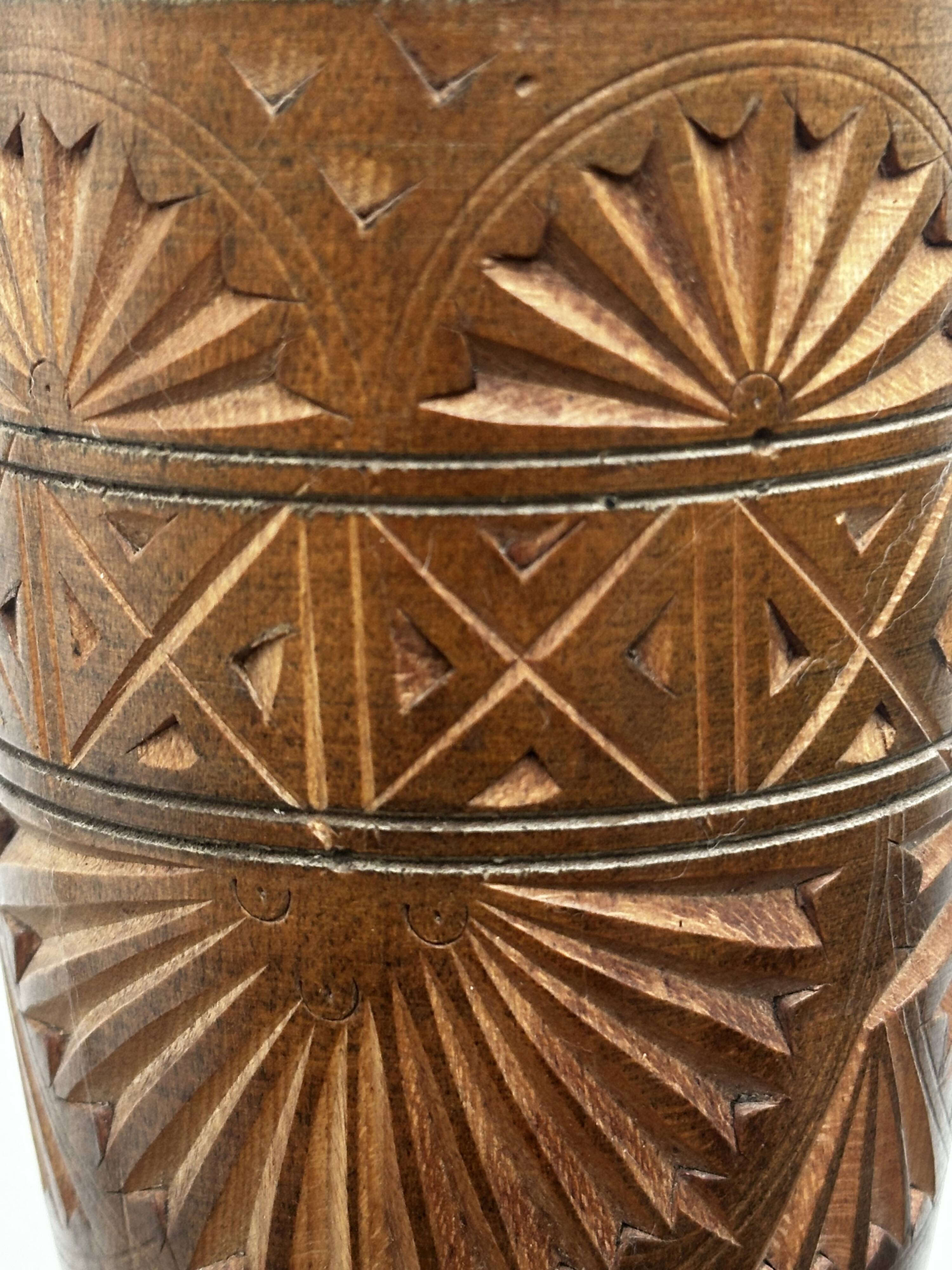 Turned and carved wooden vase, mid-20th century