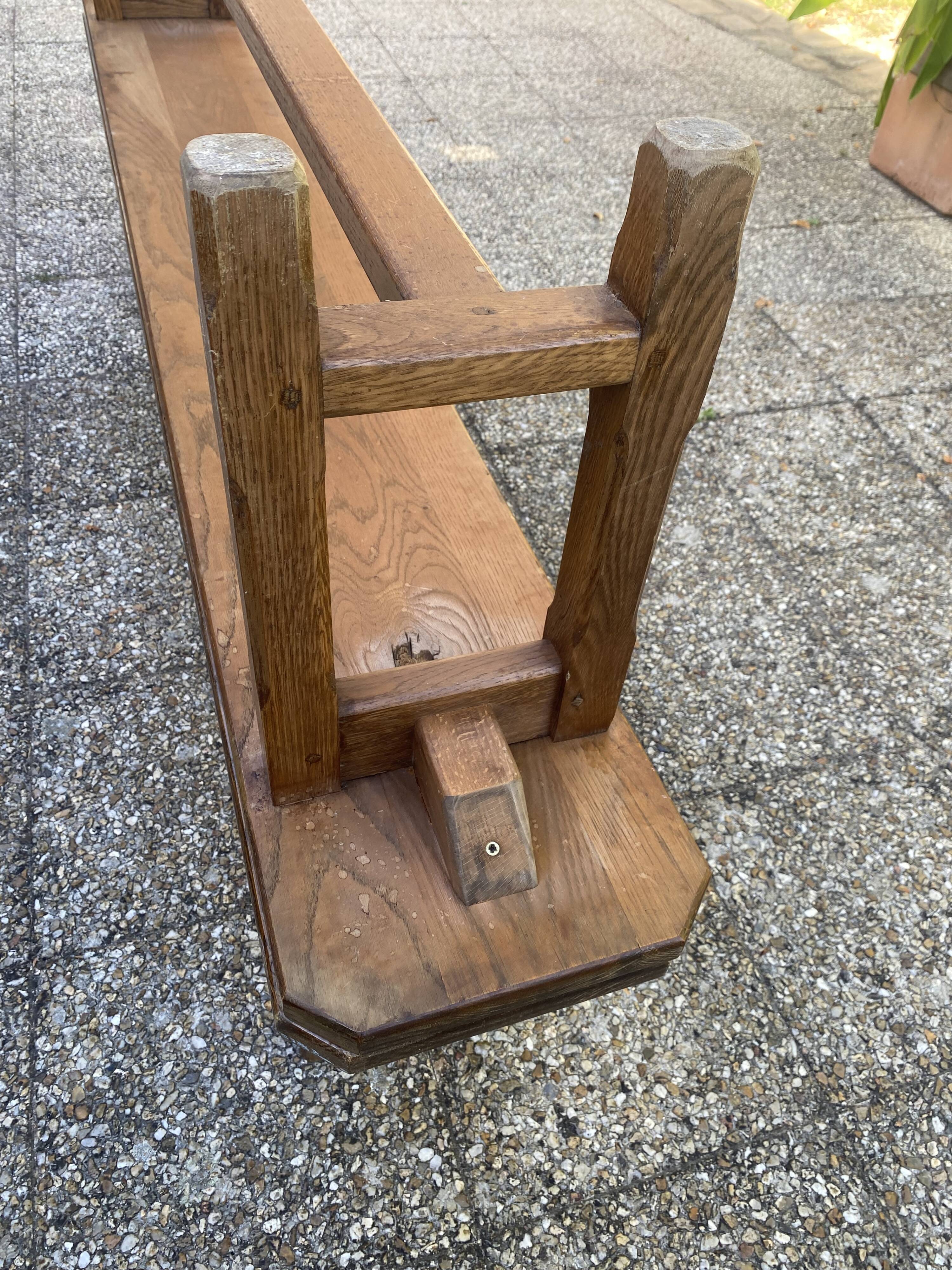 Solid oak farmhouse bench 220cm for rustic farmhouse table 1950