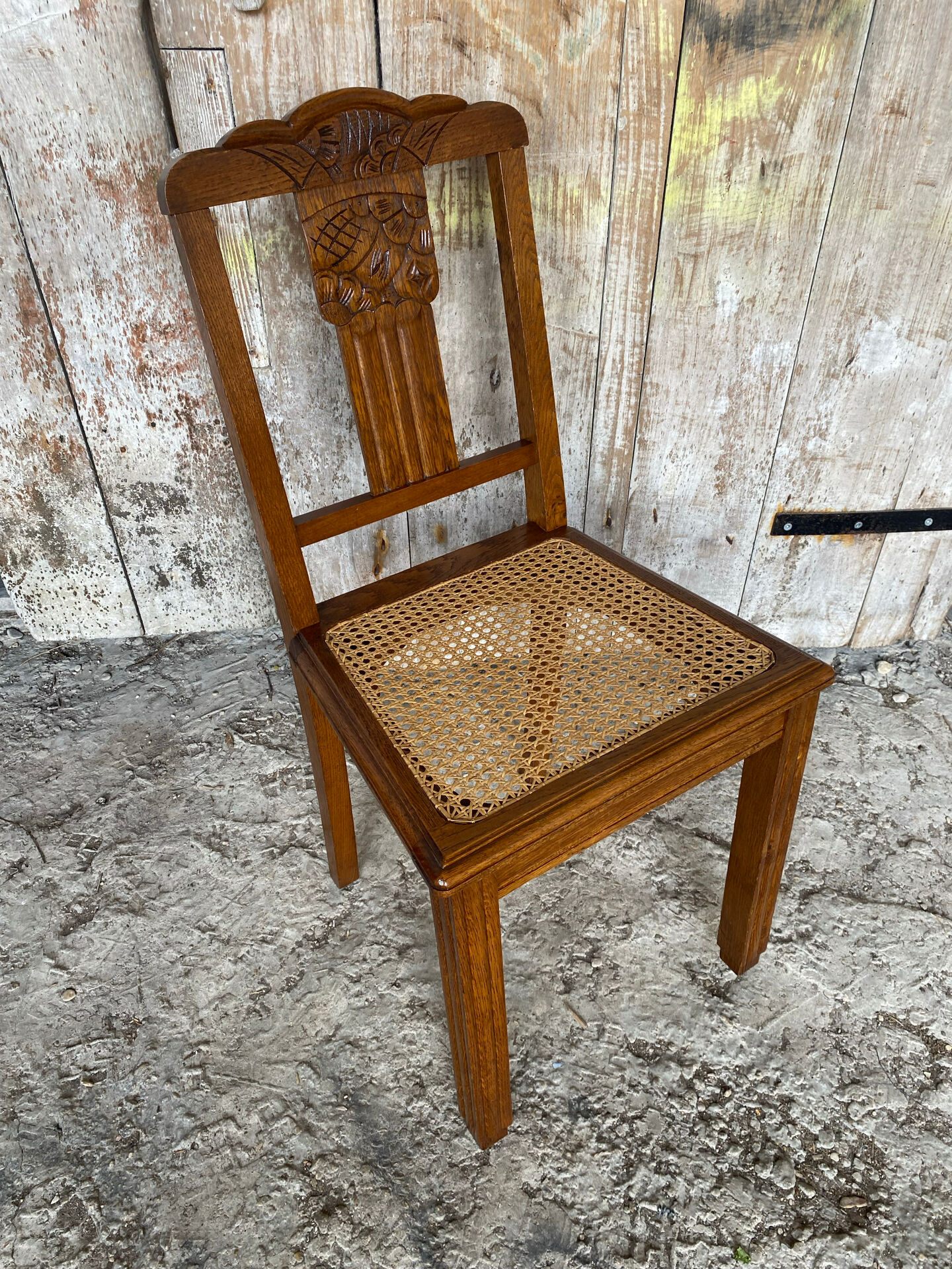 Vintage Art Deco Chair Wood & Cane Seat #E088