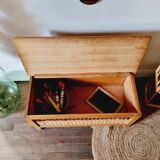 Oak and rattan chest bench 1960