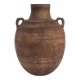 Vaisseau en terre cuite primitive avec des détails géométriques peints à la main.