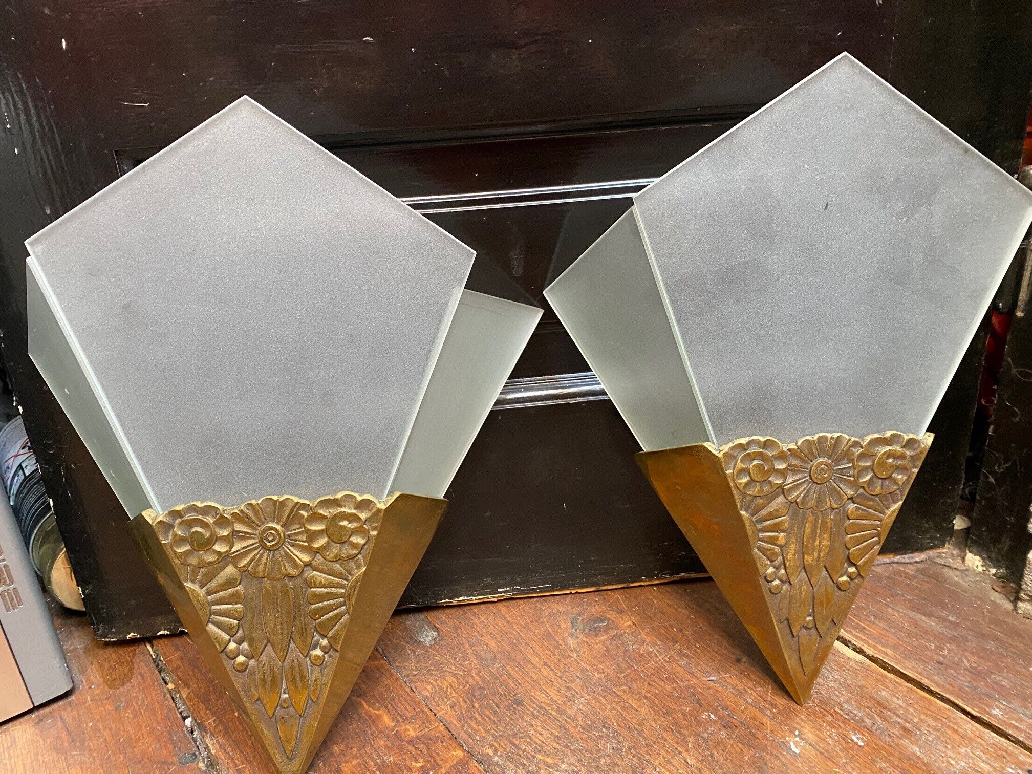 Paire d'appliques anciennes art déco bronze doré