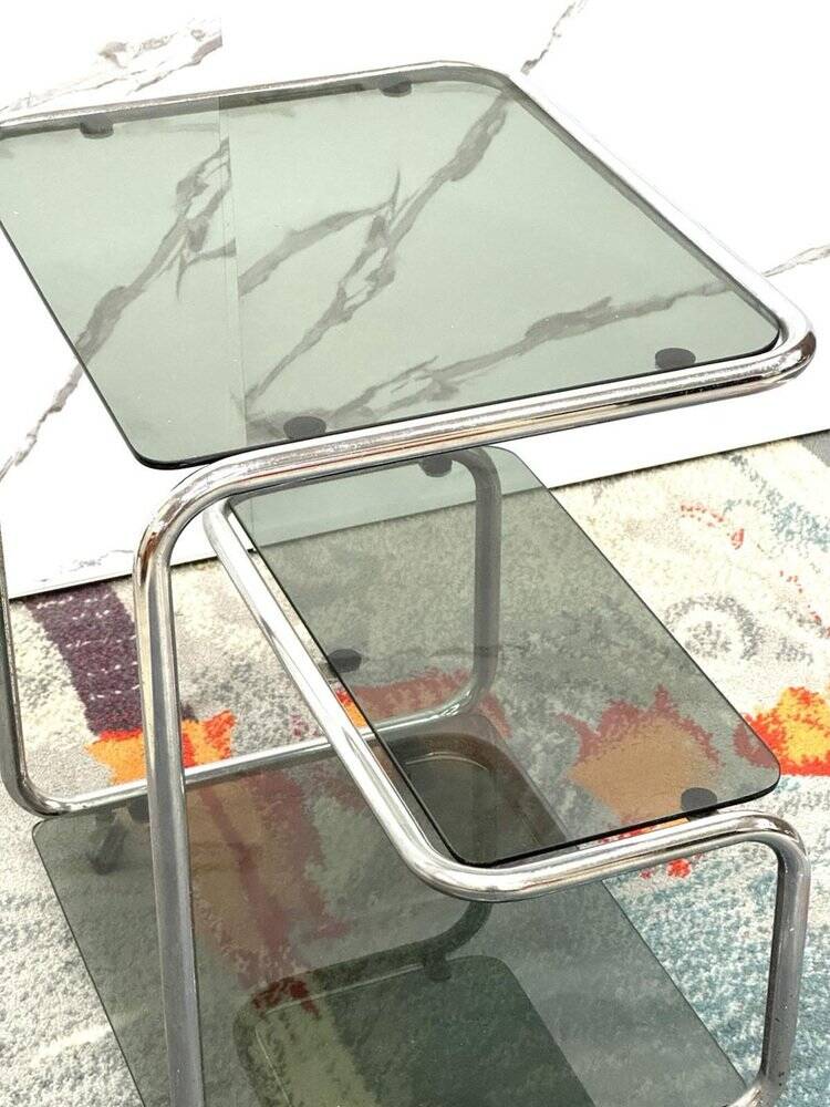 Food Trolley with Triple Shelf in Steel, 1970